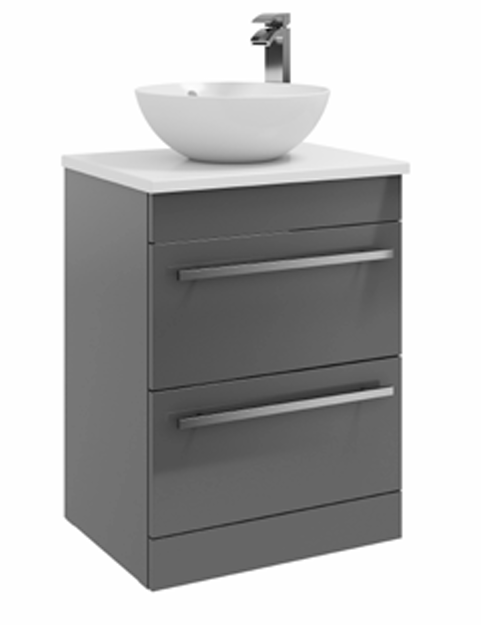 Kartell K-VIT Purity 600mm Floor Standing 2 Drawer Unit With Ceramic Worktop & Sit On Bowl-Storm Grey