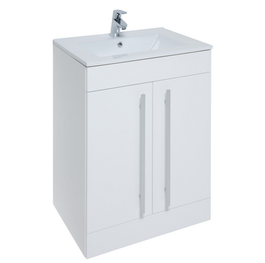 Purity 600mm Floorstanding 2 Door Vanity Unit & Basin White Gloss